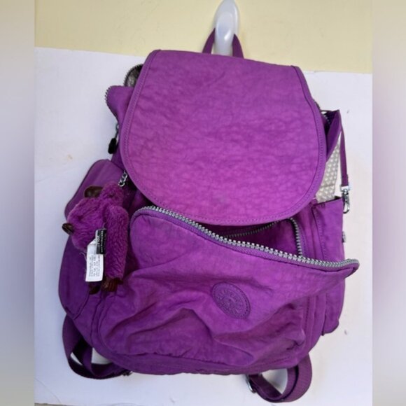Kipling Ravier Medium Nylon Backpack Bag Pockets Monkey Lightweight Purple Charm - Picture 7 of 16